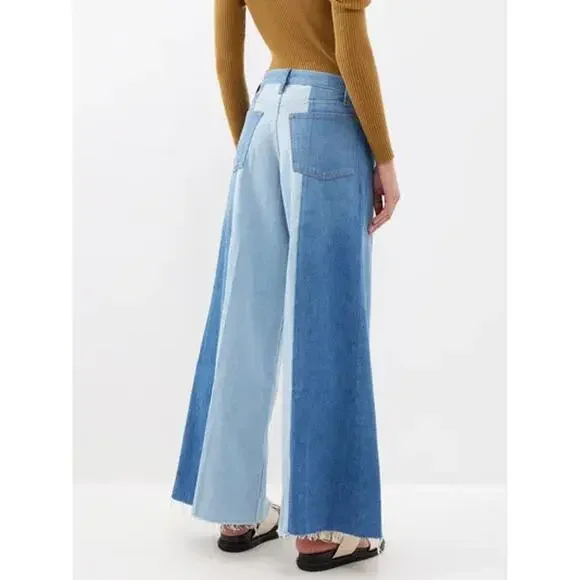 Frame Cotton Denim Split Seam Wide Leg Jeans Two-Toned Blue Women's Size 24 - Picture 2 of 9